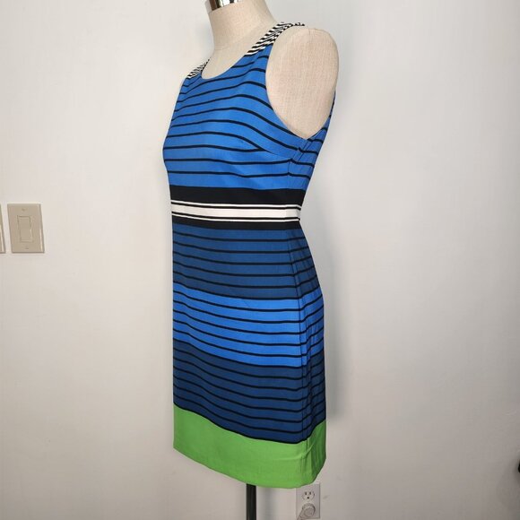 Pim + Larkin Sleeveless Sheath Dress M Blue Striped Back Zip Lined Office Bold - Picture 2 of 11